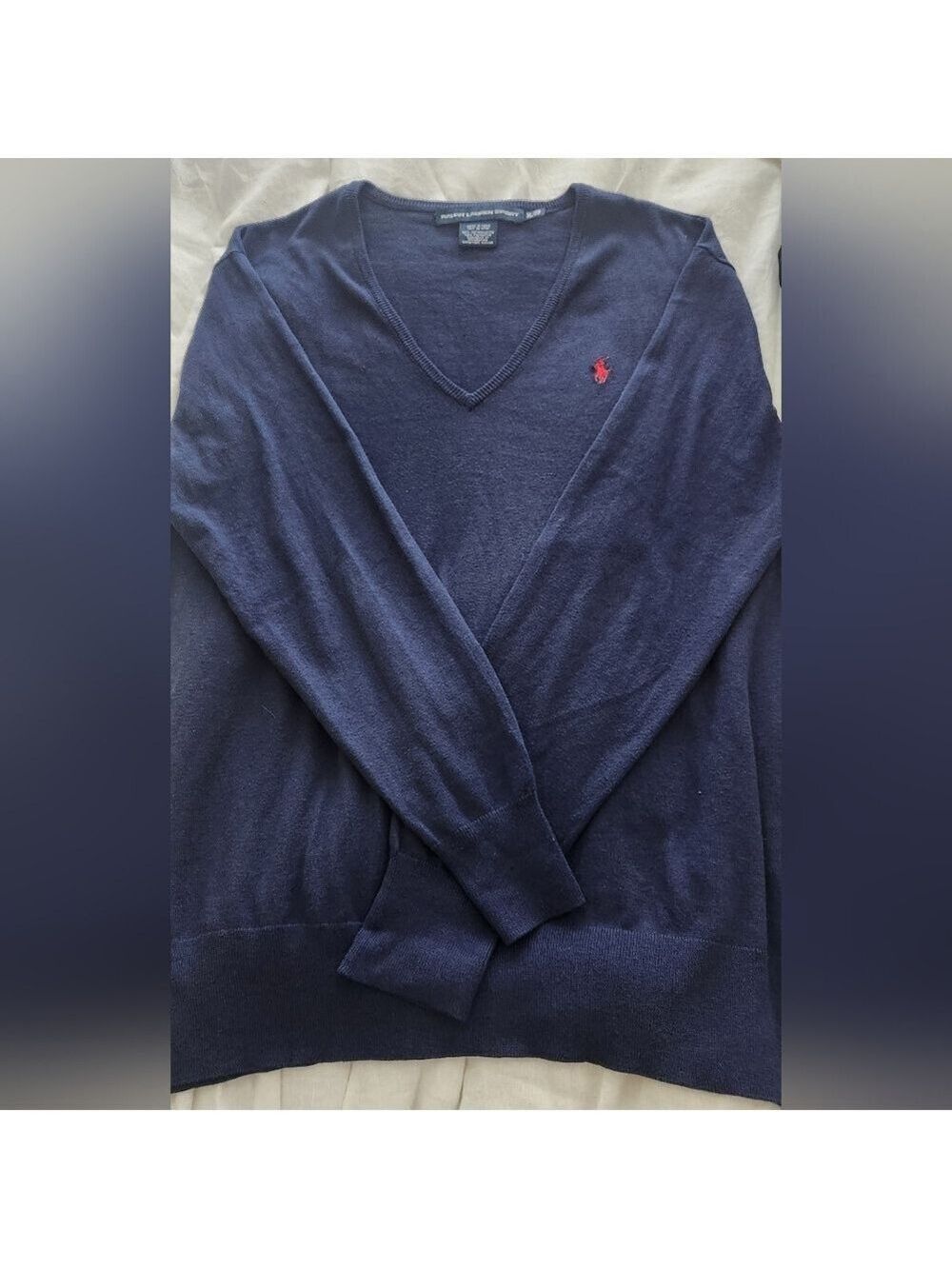 Ralph Lauren Sport Navy V-Neck Cotton Sweater Red PonyX- Large--RALPH - Picture 4 of 7